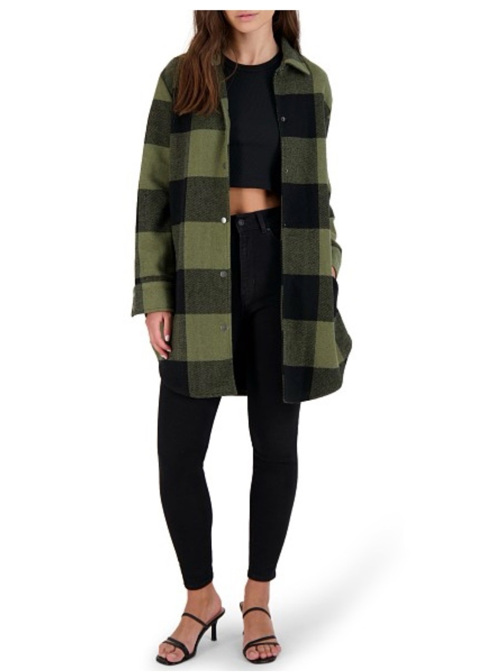 BB Dakota Olive & Black Buffalo Check Trench Shacket Sz S
